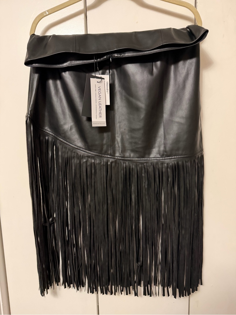 bagatelle Black Leather Fringe Midi Skirt - Picture 5 of 7